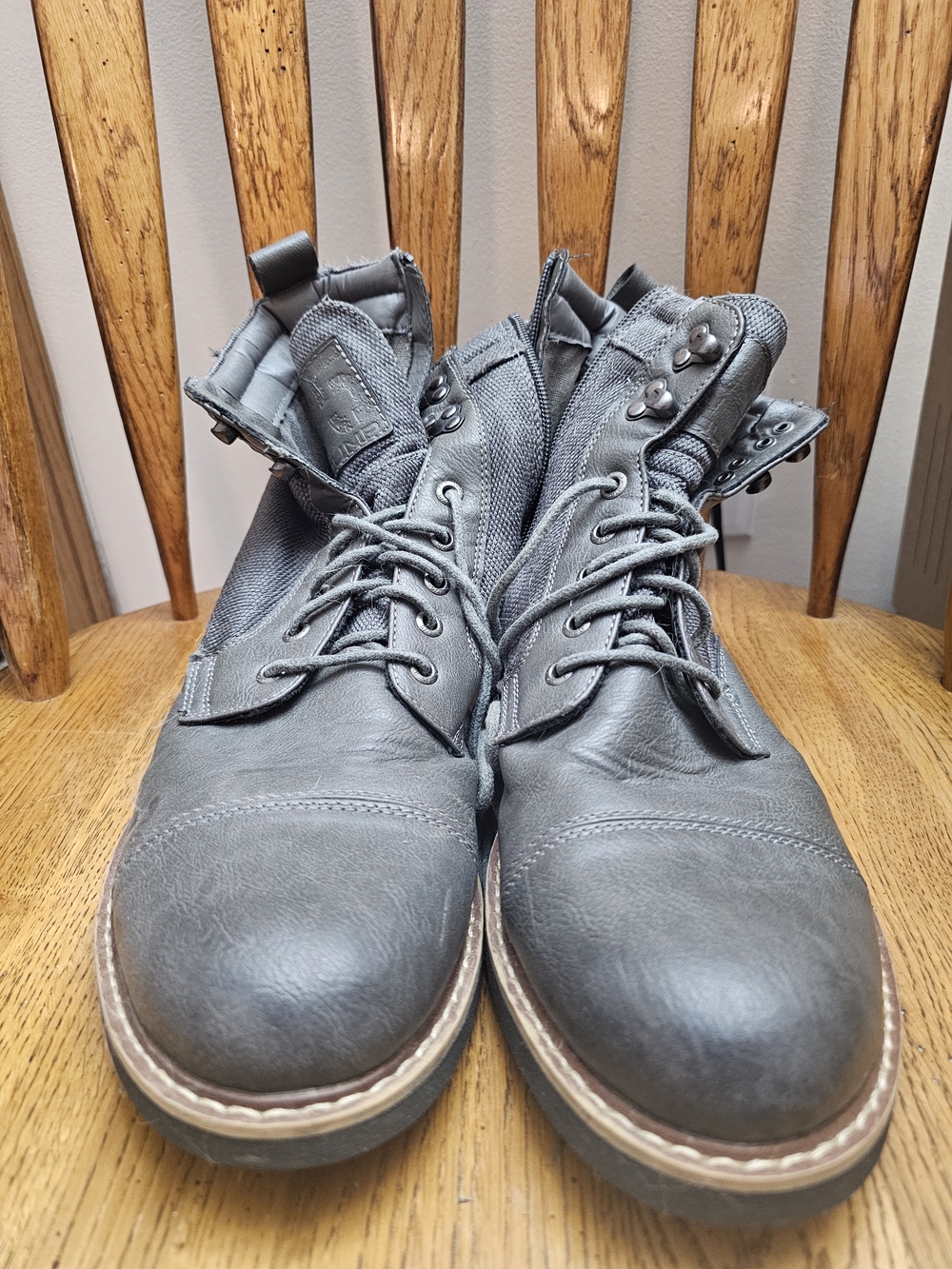 Men's Gray Lace-Up Textile & Leather Work Boots